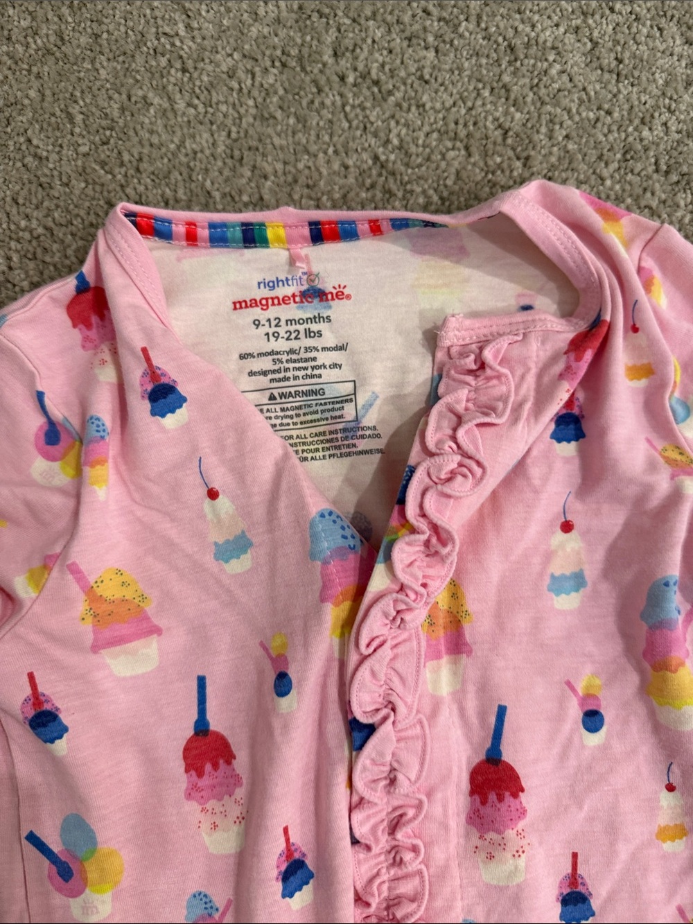 Magnetic Me Pink Ice Cream Ruffle Footed Sleeper